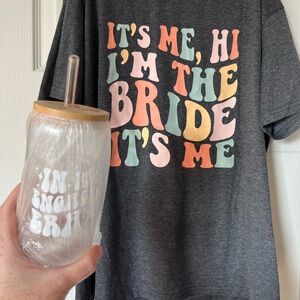 Taylor Swift Themed Bridal/Engagement Graphic T-Shirt & Glass set - Size Large